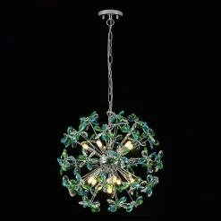 Glam Bloom Green Blue Crystal Flower Dandelion Chandelier