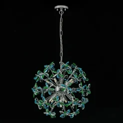 Glam Bloom Green Blue Crystal Flower Dandelion Chandelier
