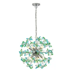 Glam Bloom Green Blue Crystal Flower Dandelion Chandelier