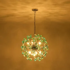 Glam Bloom Green Blue Crystal Flower Dandelion Chandelier