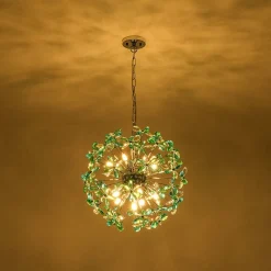 Glam Bloom Green Blue Crystal Flower Dandelion Chandelier