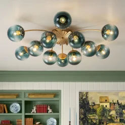 Glam Bloom 12-Light Blue Glass Bubble Semi Flush Chandelier