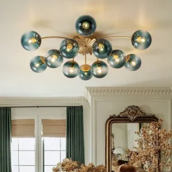 Glam Bloom 12-Light Blue Glass Bubble Semi Flush Chandelier