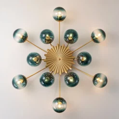 Glam Bloom 12-Light Blue Glass Bubble Semi Flush Chandelier
