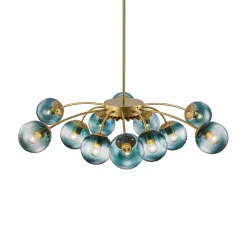 Glam Bloom 12-Light Blue Glass Bubble Semi Flush Chandelier