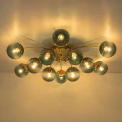 Glam Bloom 12-Light Blue Glass Bubble Semi Flush Chandelier