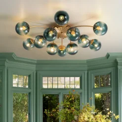 Glam Bloom 12-Light Blue Glass Bubble Semi Flush Chandelier
