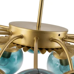 Glam Bloom 12-Light Blue Glass Bubble Semi Flush Chandelier