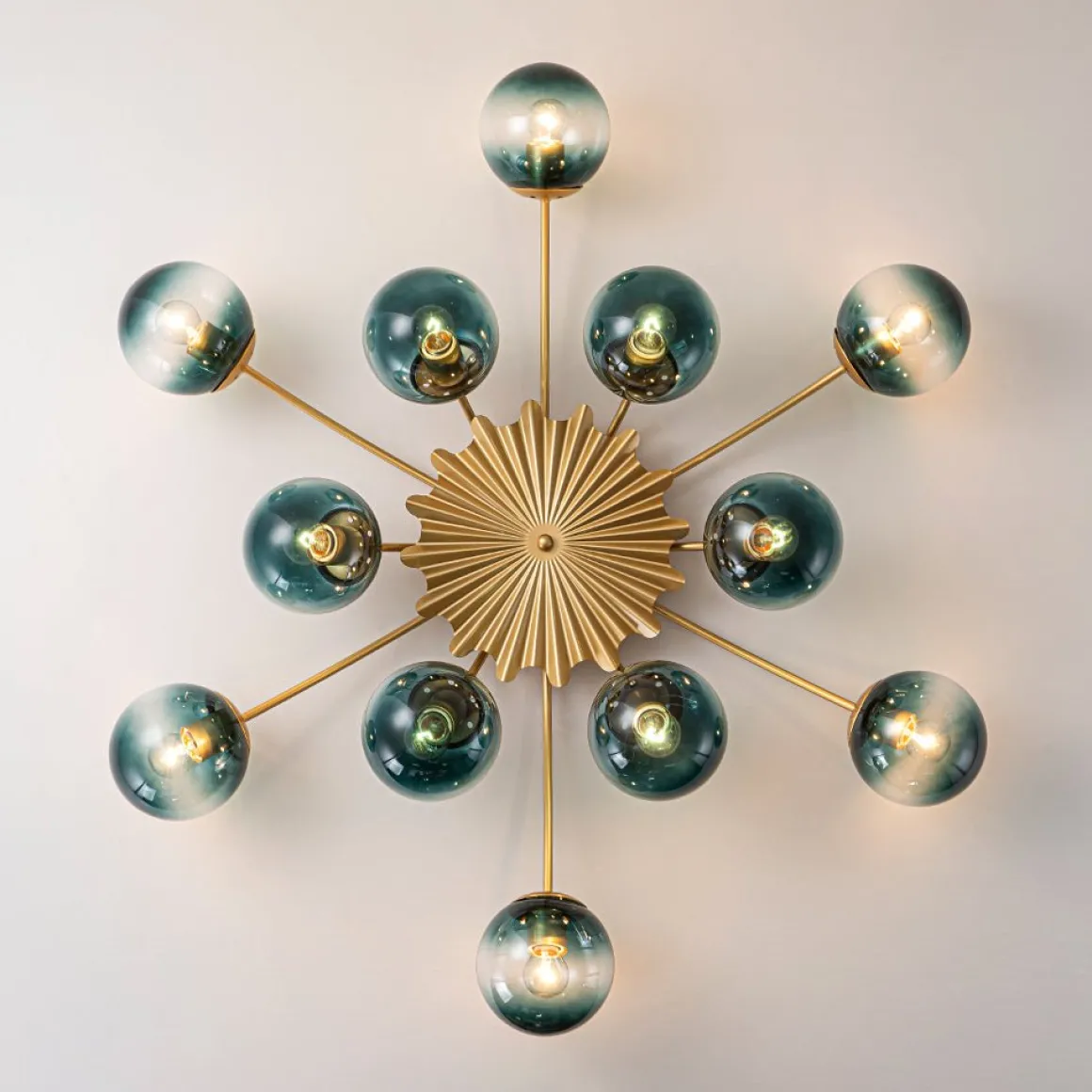 Glam Bloom 12-Light Blue Glass Bubble Semi Flush Chandelier