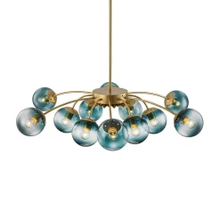Glam Bloom 12-Light Blue Glass Bubble Semi Flush Chandelier