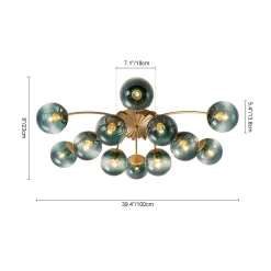 Glam Bloom 12-Light Blue Glass Bubble Semi Flush Chandelier