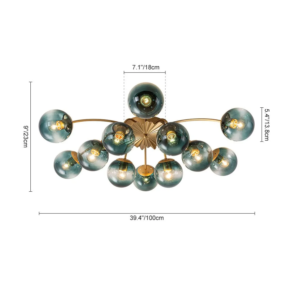 Glam Bloom 12-Light Blue Glass Bubble Semi Flush Chandelier