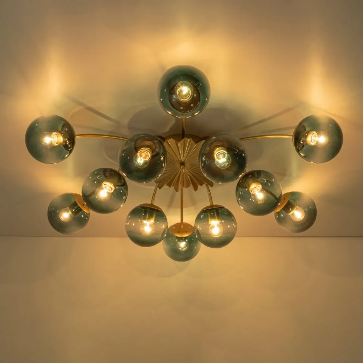 Glam Bloom 12-Light Blue Glass Bubble Semi Flush Chandelier