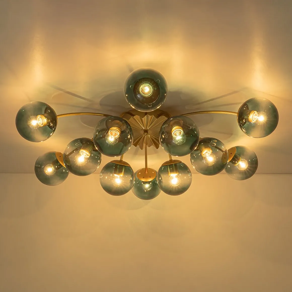 Glam Bloom 12-Light Blue Glass Bubble Semi Flush Chandelier