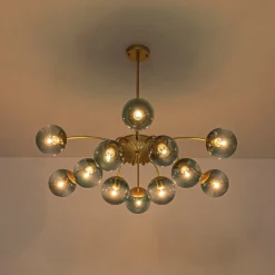 Glam Bloom 12-Light Blue Glass Bubble Semi Flush Chandelier