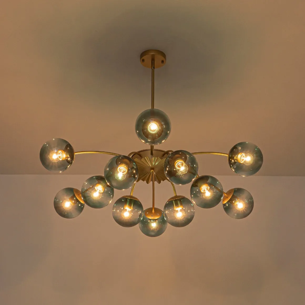 Glam Bloom 12-Light Blue Glass Bubble Semi Flush Chandelier