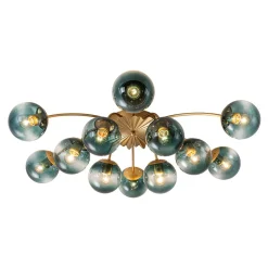 Glam Bloom 12-Light Blue Glass Bubble Semi Flush Chandelier