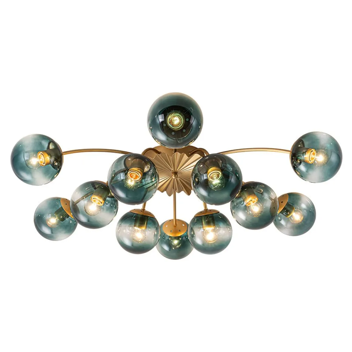 Glam Bloom 12-Light Blue Glass Bubble Semi Flush Chandelier