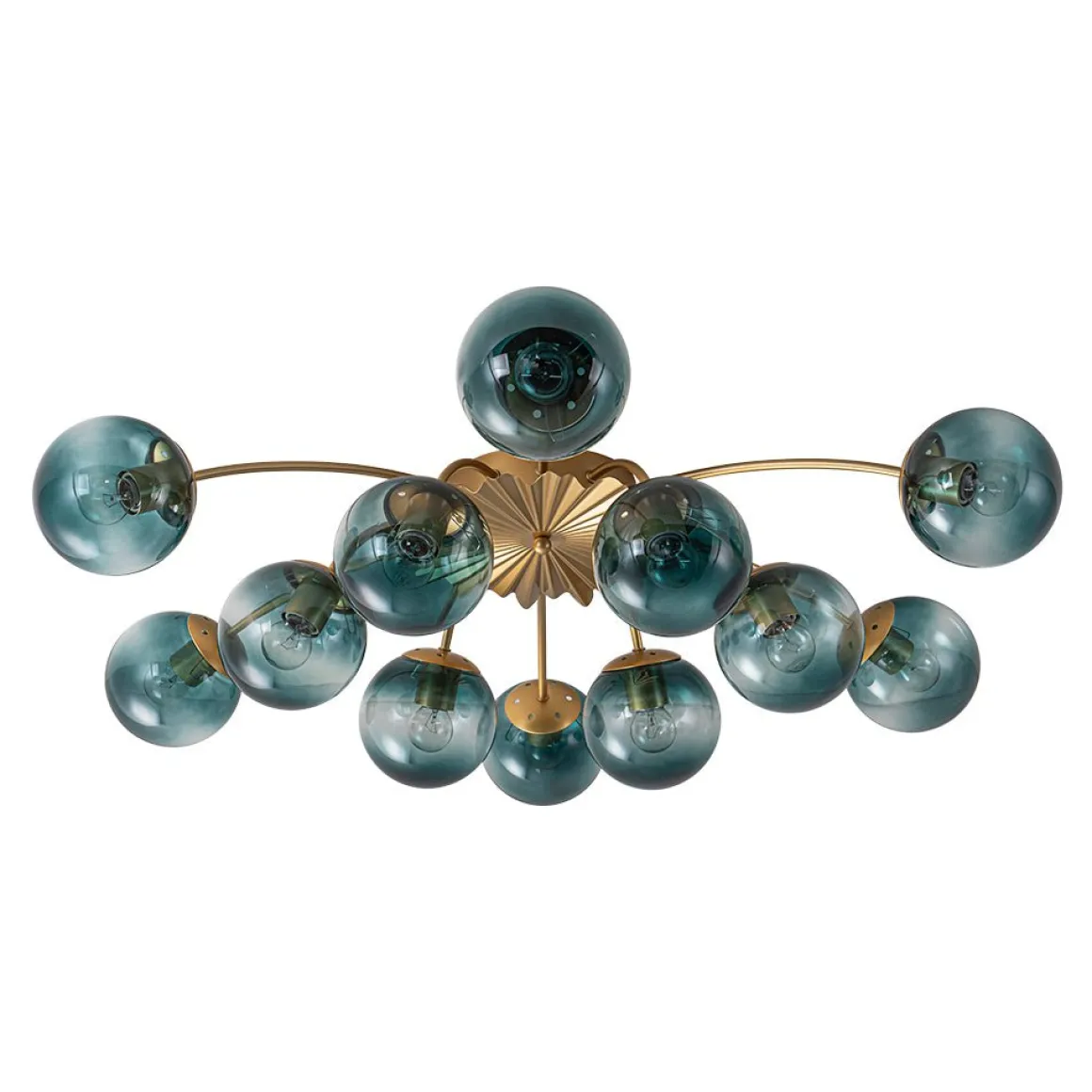 Glam Bloom 12-Light Blue Glass Bubble Semi Flush Chandelier