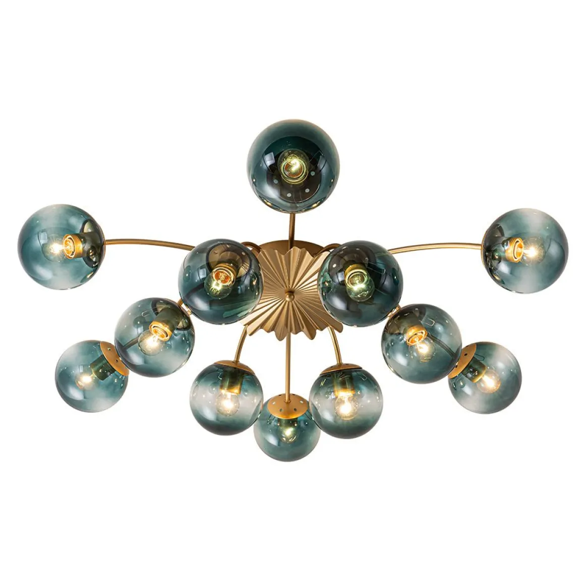 Glam Bloom 12-Light Blue Glass Bubble Semi Flush Chandelier