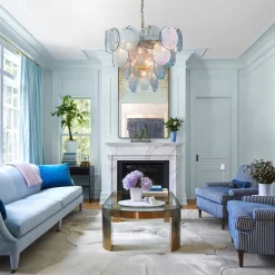 Glam Blue Iridescent Swirl Glass Round Tiered Chandelier