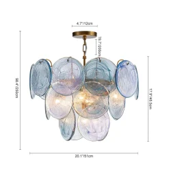 Glam Blue Iridescent Swirl Glass Round Tiered Chandelier
