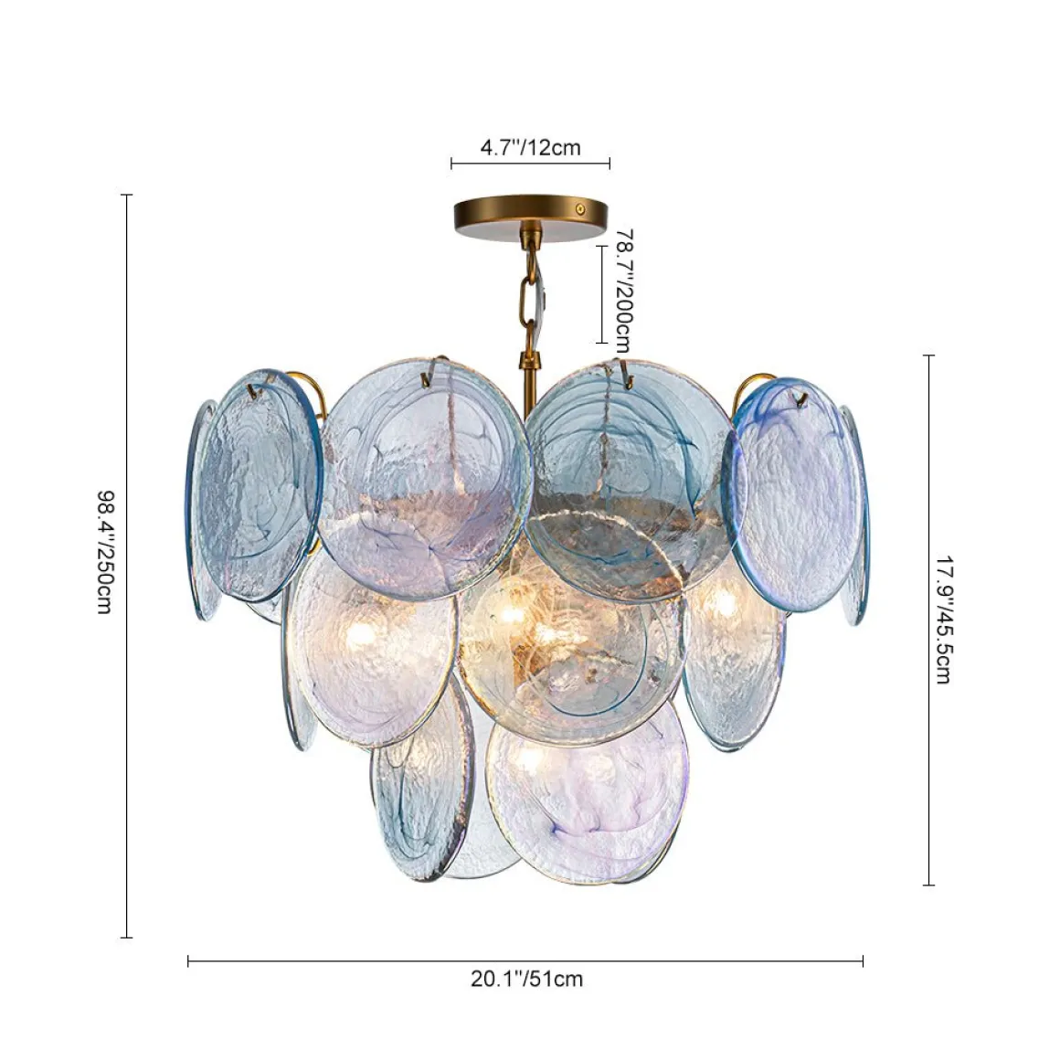 Glam Blue Iridescent Swirl Glass Round Tiered Chandelier