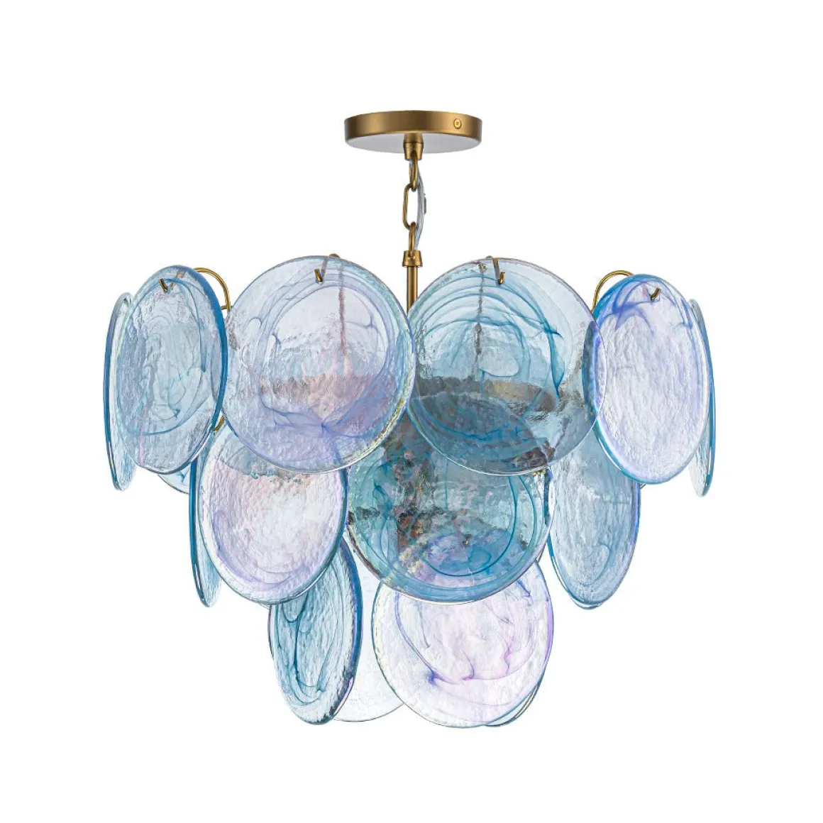 Glam Blue Iridescent Swirl Glass Round Tiered Chandelier