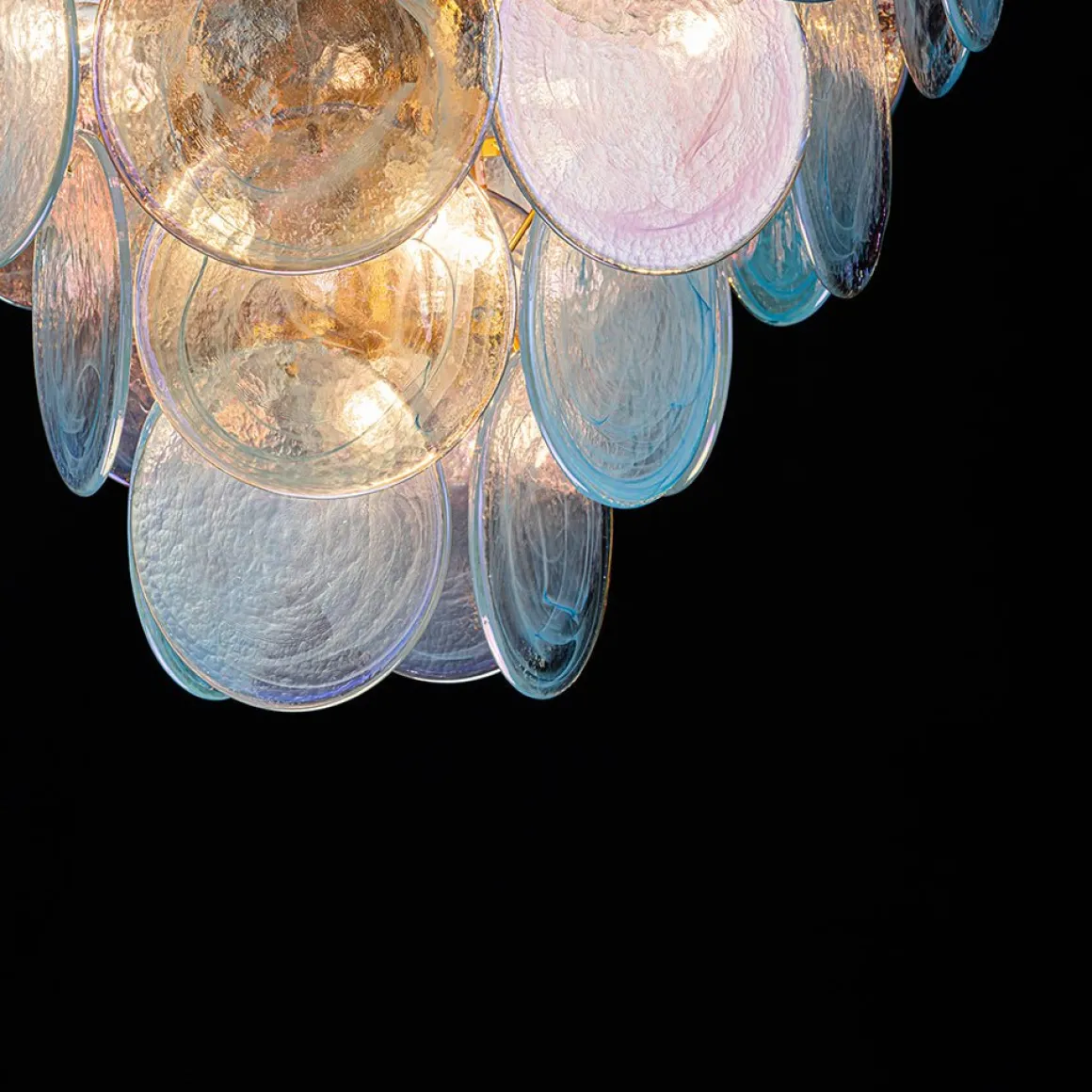 Glam Blue Iridescent Swirl Glass Round Tiered Chandelier