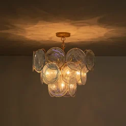 Glam Blue Iridescent Swirl Glass Round Tiered Chandelier