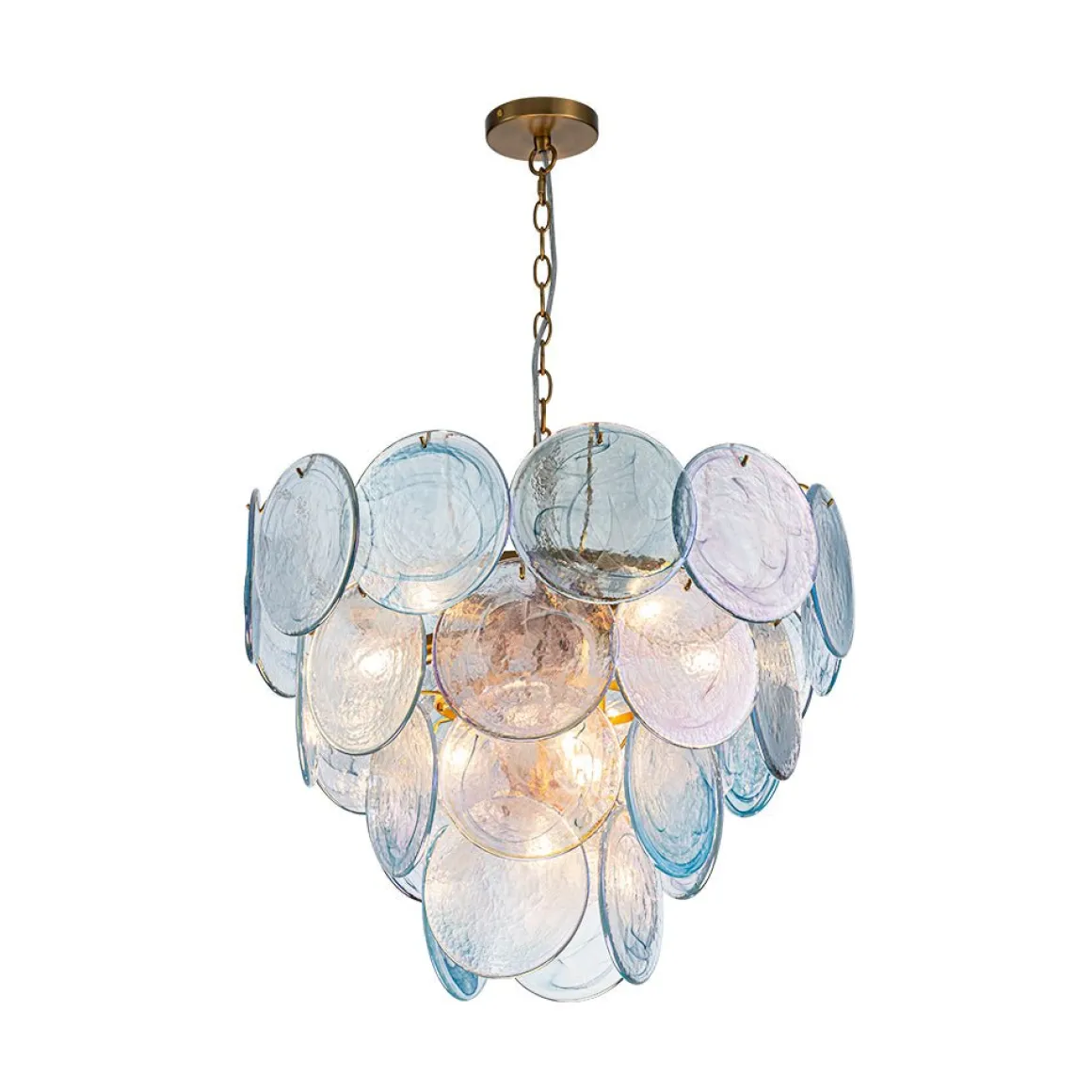 Glam Blue Iridescent Swirl Glass Round Tiered Chandelier