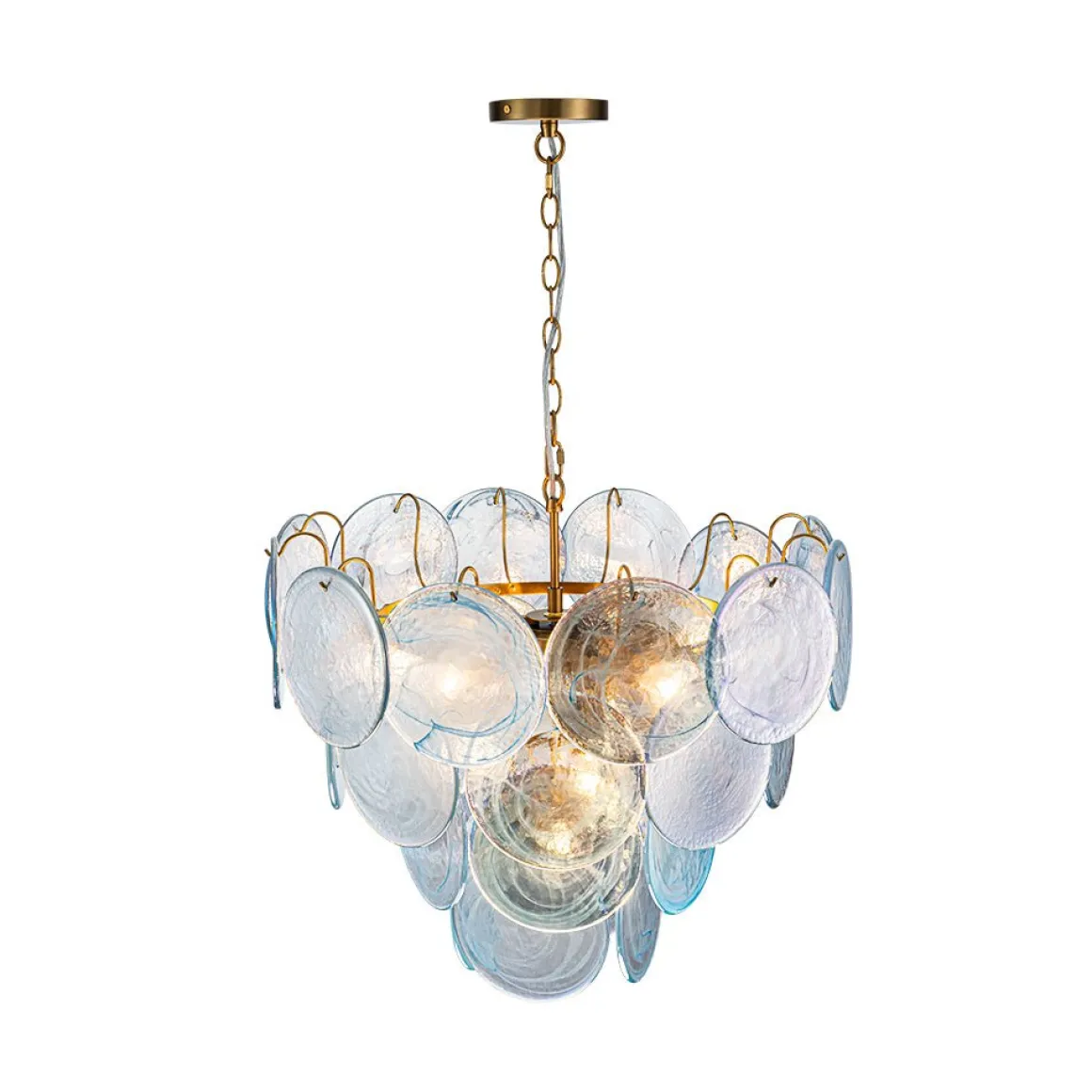 Glam Blue Iridescent Swirl Glass Round Tiered Chandelier