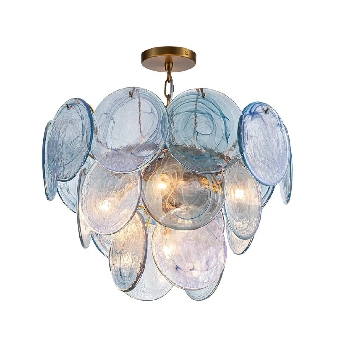 Glam Blue Iridescent Swirl Glass Round Tiered Chandelier