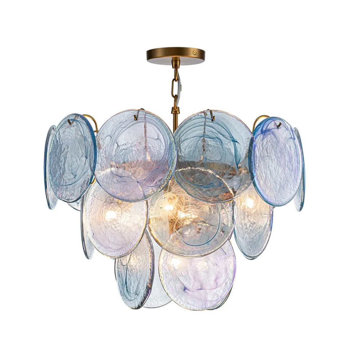 Glam Blue Iridescent Swirl Glass Round Tiered Chandelier