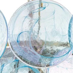 Glam Blue Iridescent Swirl Glass Round Tiered Chandelier