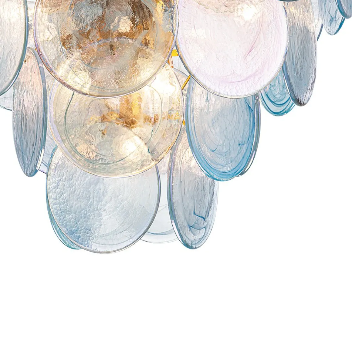 Glam Blue Iridescent Swirl Glass Round Tiered Chandelier