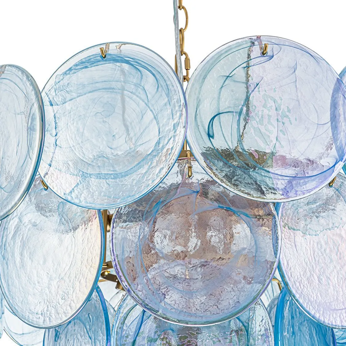 Glam Blue Iridescent Swirl Glass Round Tiered Chandelier