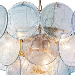 Glam Blue Iridescent Swirl Glass Round Tiered Chandelier