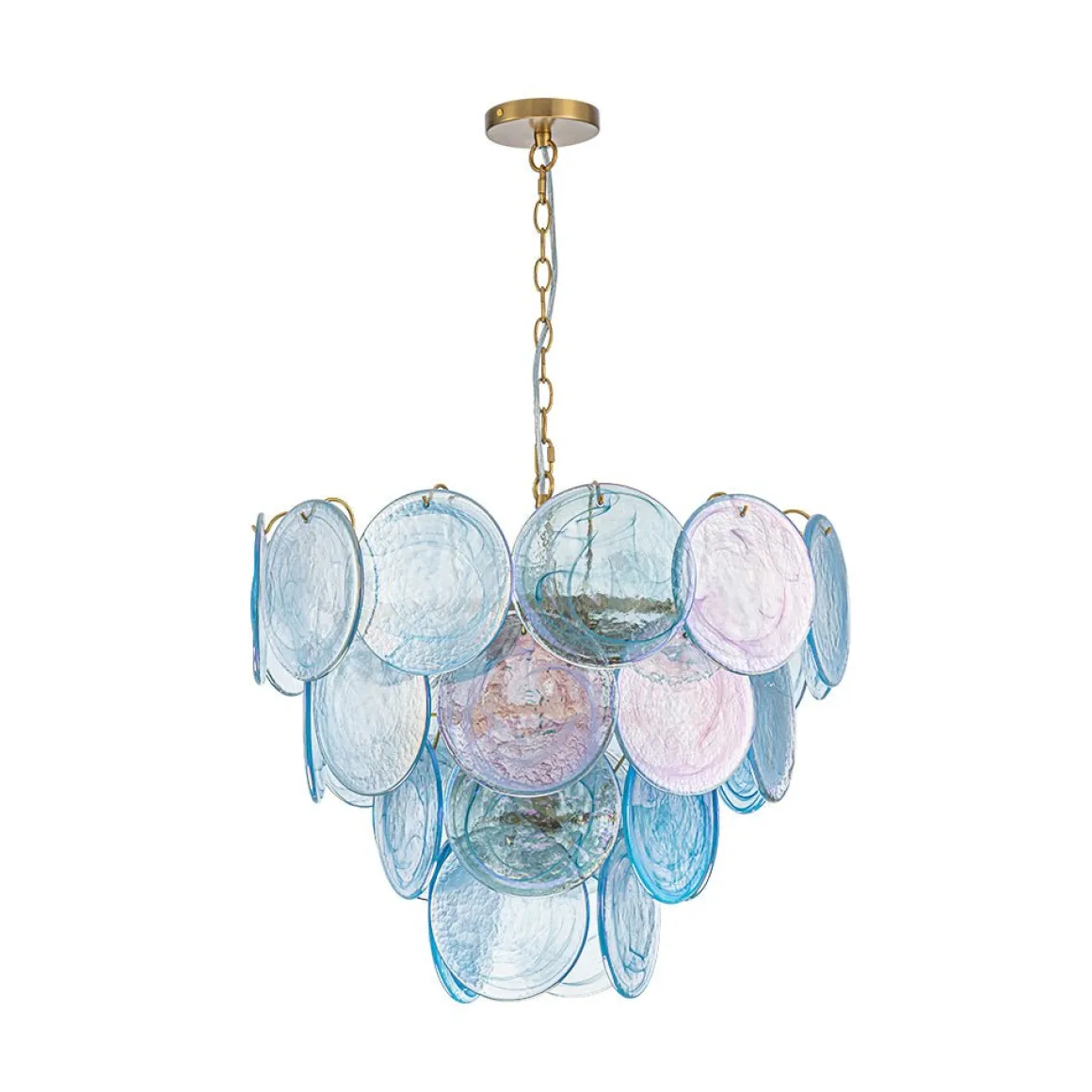 Glam Blue Iridescent Swirl Glass Round Tiered Chandelier