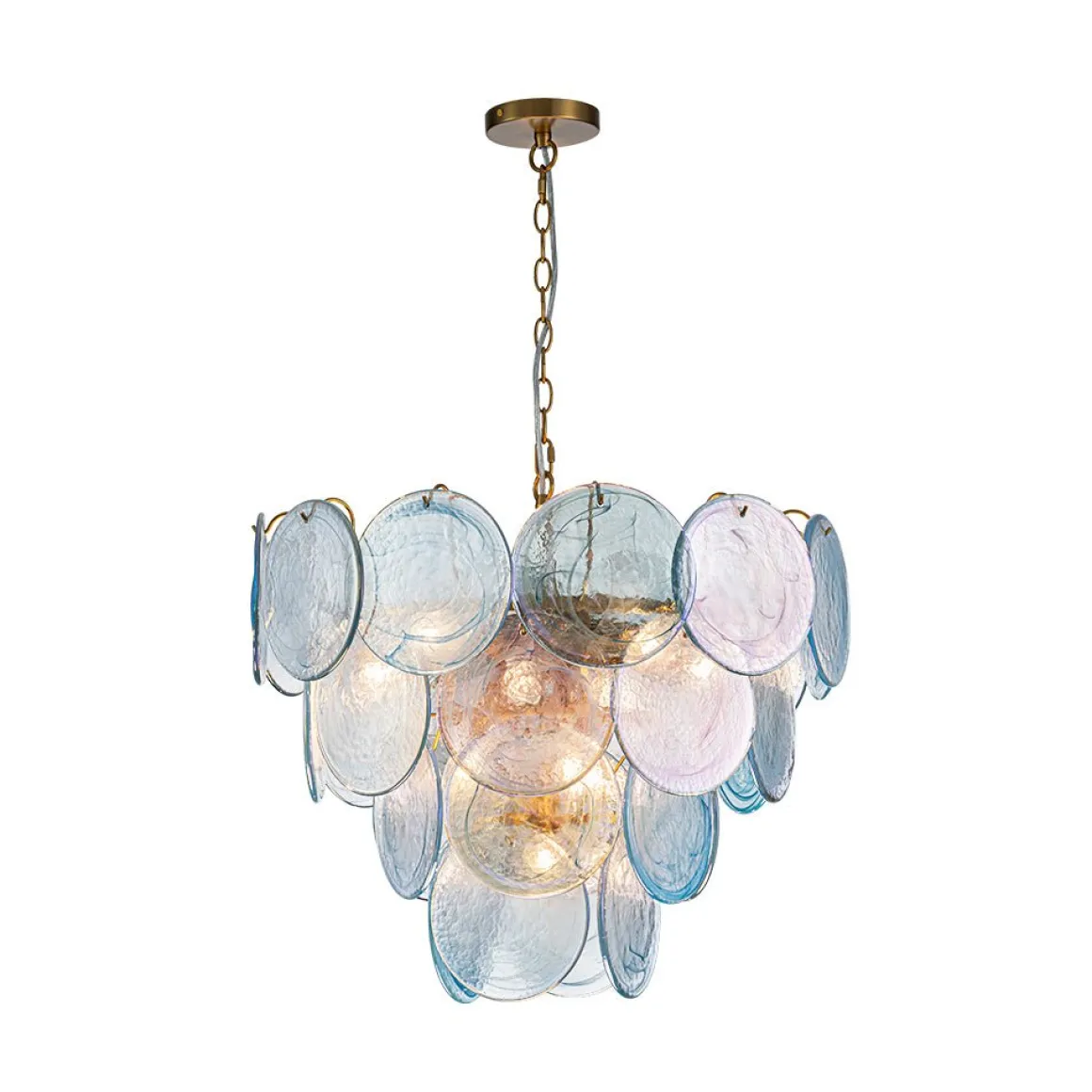 Glam Blue Iridescent Swirl Glass Round Tiered Chandelier
