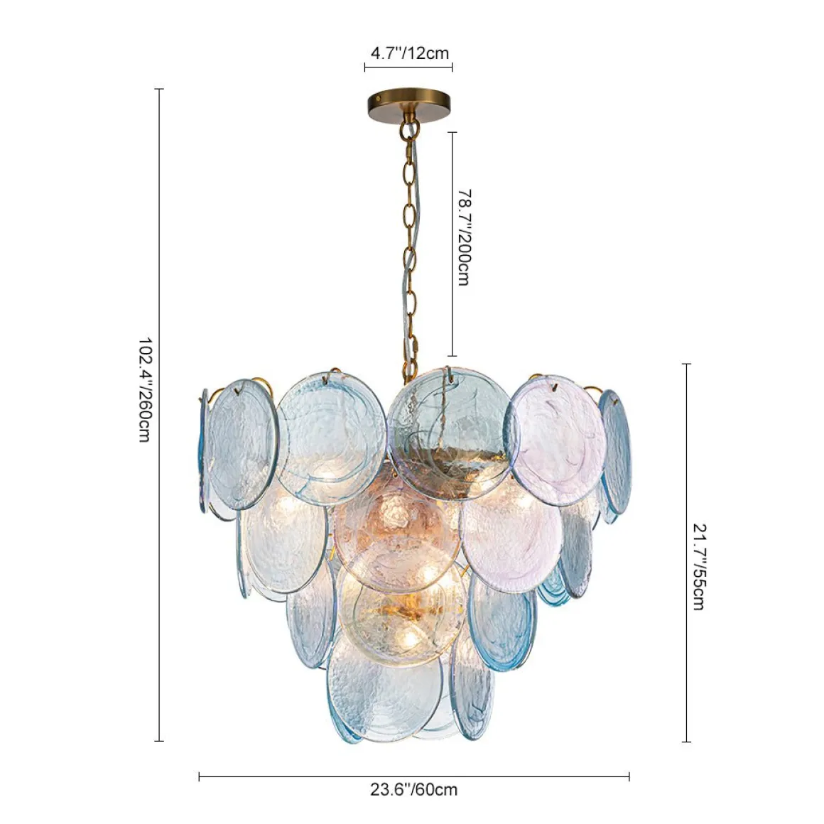Glam Blue Iridescent Swirl Glass Round Tiered Chandelier