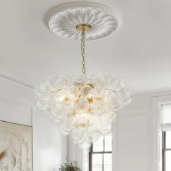 Glam Brass Cluster Ribbed Glass Globe Bubble Chandelier