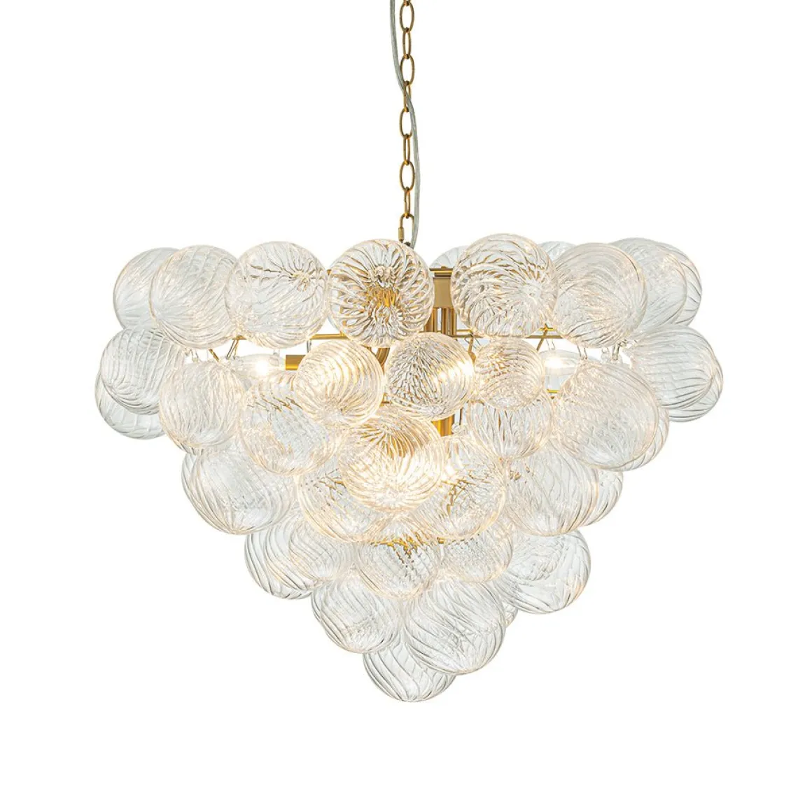 Glam Brass Cluster Ribbed Glass Globe Bubble Chandelier