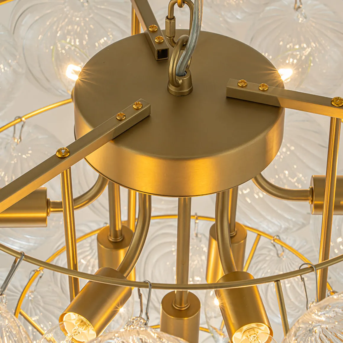 Glam Brass Cluster Ribbed Glass Globe Bubble Chandelier