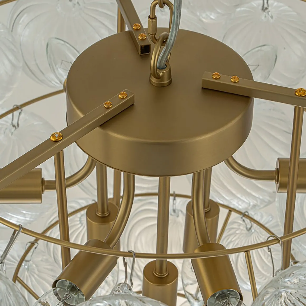 Glam Brass Cluster Ribbed Glass Globe Bubble Chandelier