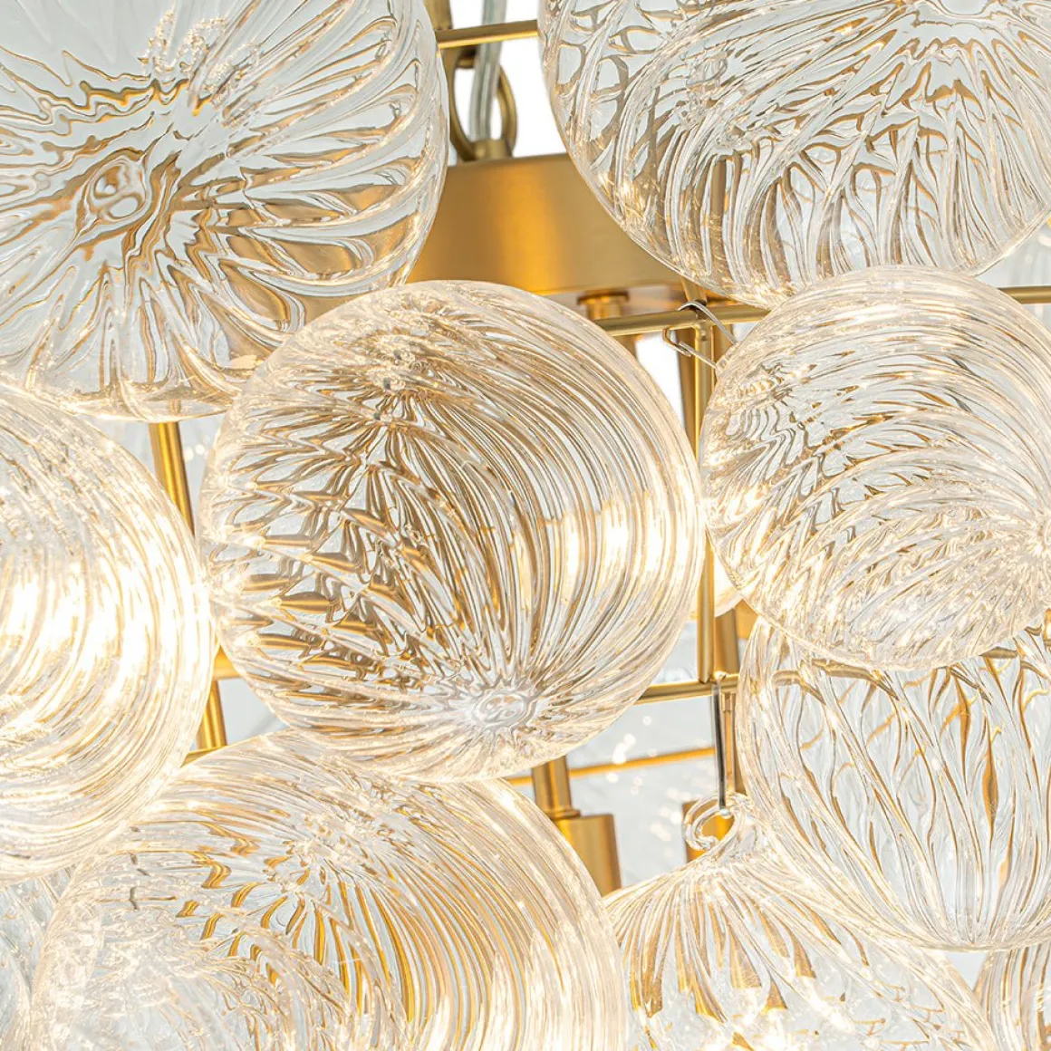 Glam Brass Cluster Ribbed Glass Globe Bubble Chandelier