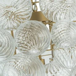 Glam Brass Cluster Ribbed Glass Globe Bubble Chandelier