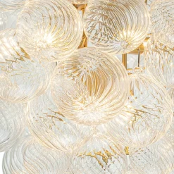 Glam Brass Cluster Ribbed Glass Globe Bubble Chandelier