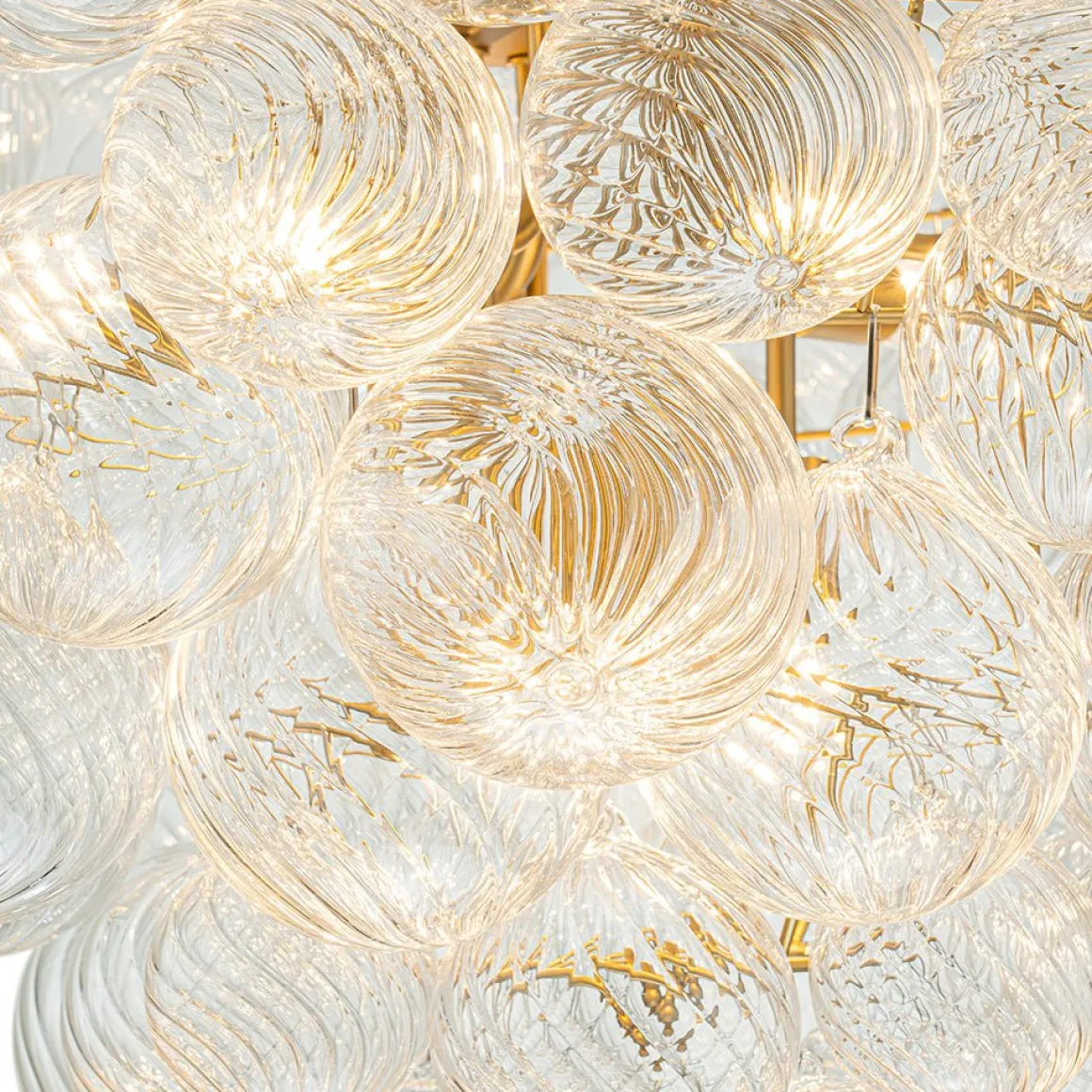 Glam Brass Cluster Ribbed Glass Globe Bubble Chandelier