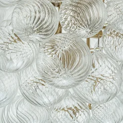 Glam Brass Cluster Ribbed Glass Globe Bubble Chandelier